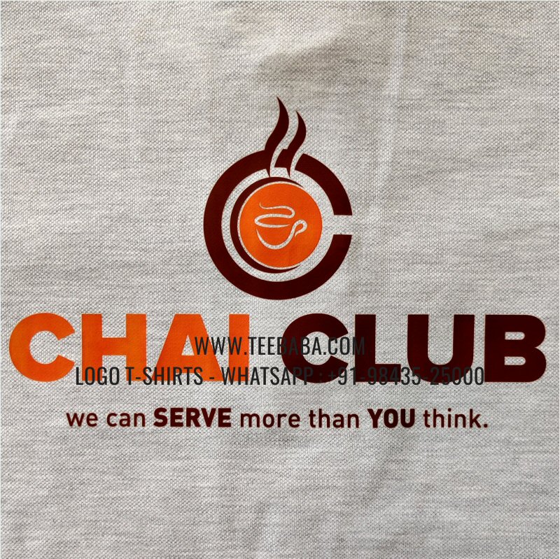 Logo Printed Collar Polo T-Shirt - 100% Cotton - 240 GSM Thick Pique Airtex Fabric - White Melange - Chai Club