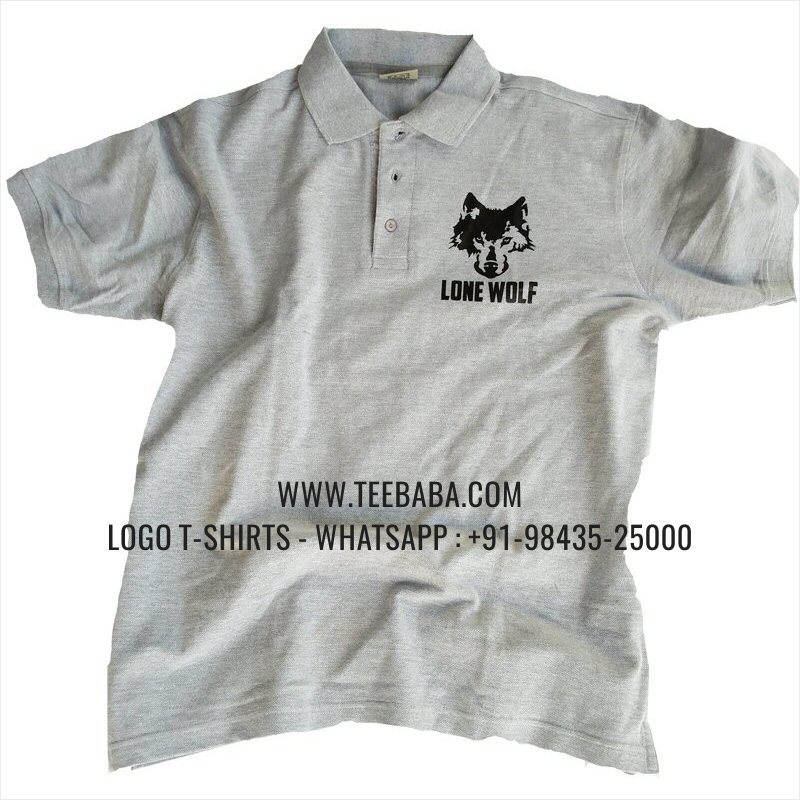 Logo Printed Collar Polo T-Shirt - 100% Cotton - 240 GSM Thick Pique Airtex Fabric - White Melange - Lone Wolf Bikers Club