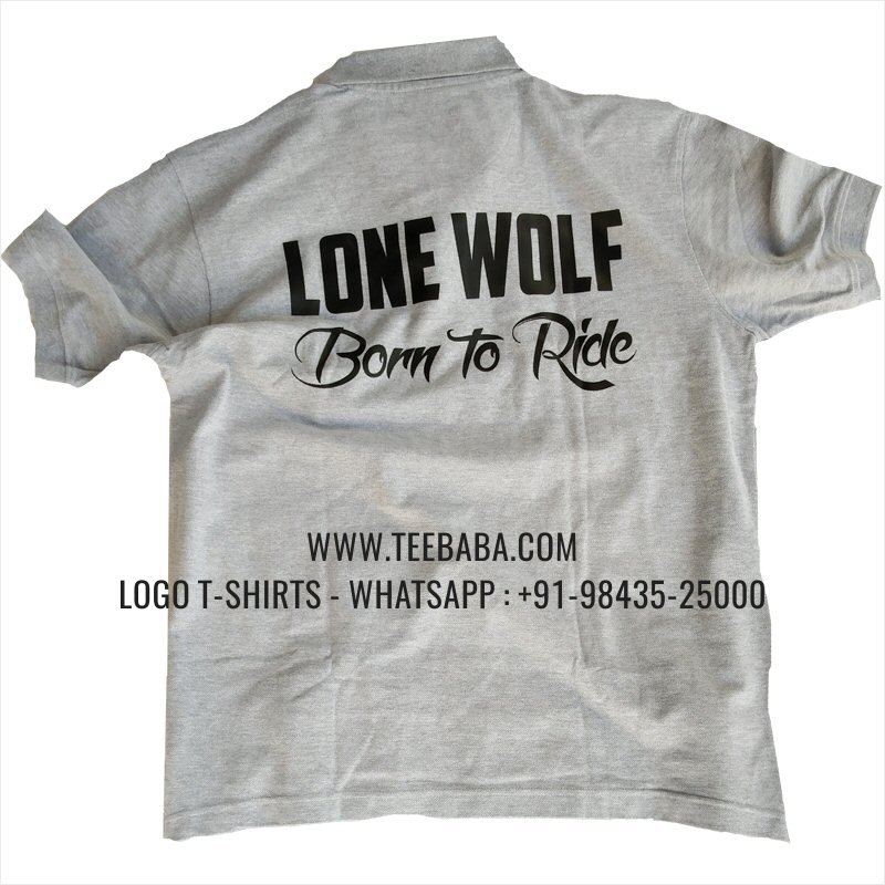 Logo Printed Collar Polo T-Shirt - 100% Cotton - 240 GSM Thick Pique Airtex Fabric - White Melange - Lone Wolf Bikers Club