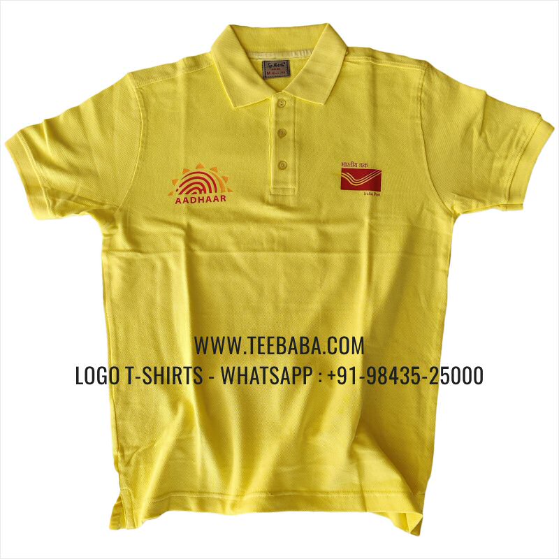 Logo Printed Collar Polo T-Shirt - 100% Cotton - 240 GSM Thick Pique Airtex Fabric - Yellow - India Post