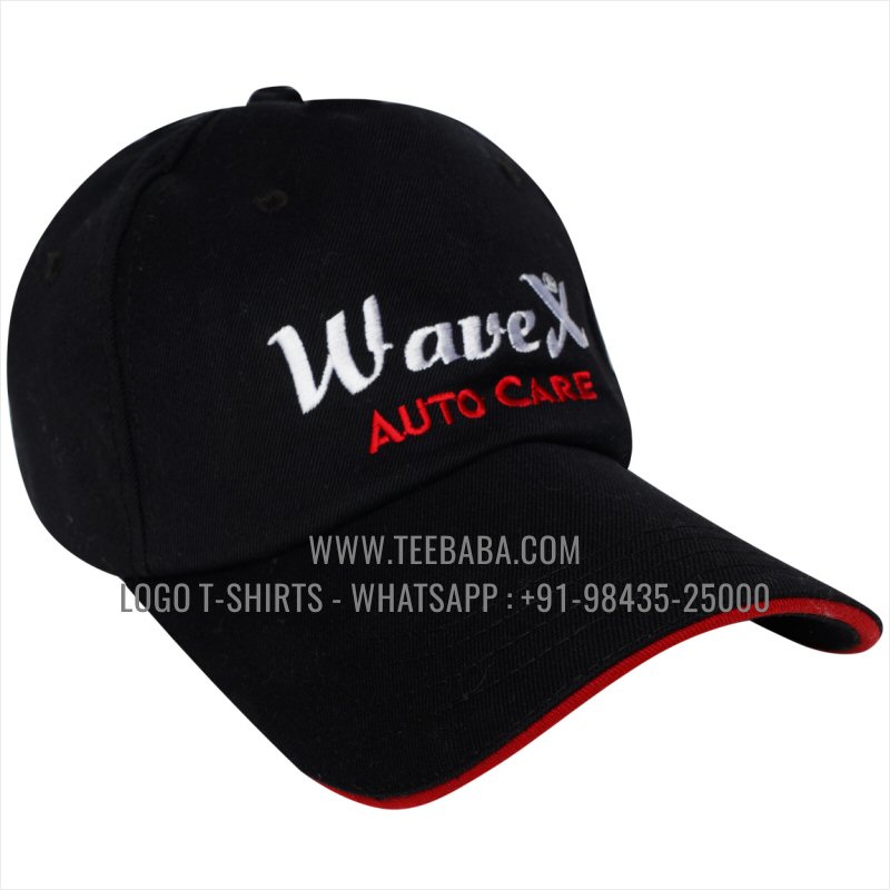 Premium Quality Caps - 100% Cotton - Twill Fabric - Black - Logo Embroidery - Wavex Auto Care