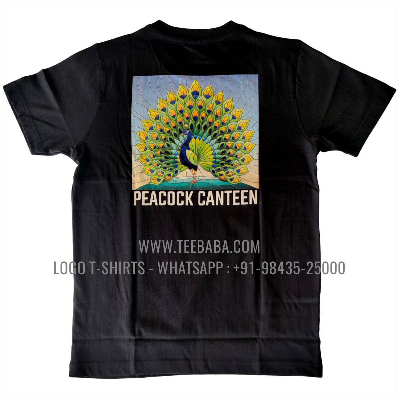 Round Neck T-Shirt - 100% Cotton - 180 GSM Bio Washed Fine Single Jersey Fabric - Logo Embroidery Print - Black - Peacock Canteen