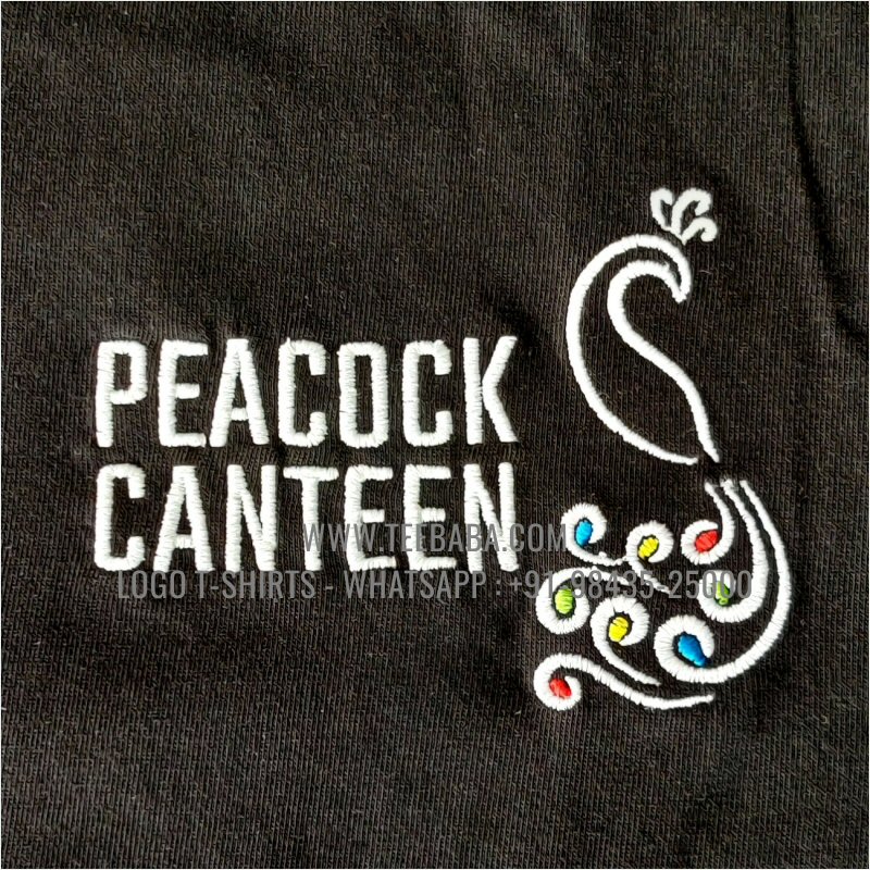 Round Neck T-Shirt - 100% Cotton - 180 GSM Bio Washed Fine Single Jersey Fabric - Logo Embroidery Print - Black - Peacock Canteen