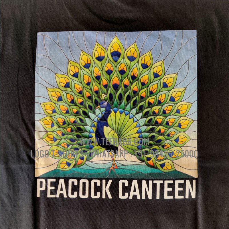 Round Neck T-Shirt - 100% Cotton - 180 GSM Bio Washed Fine Single Jersey Fabric - Logo Embroidery Print - Black - Peacock Canteen