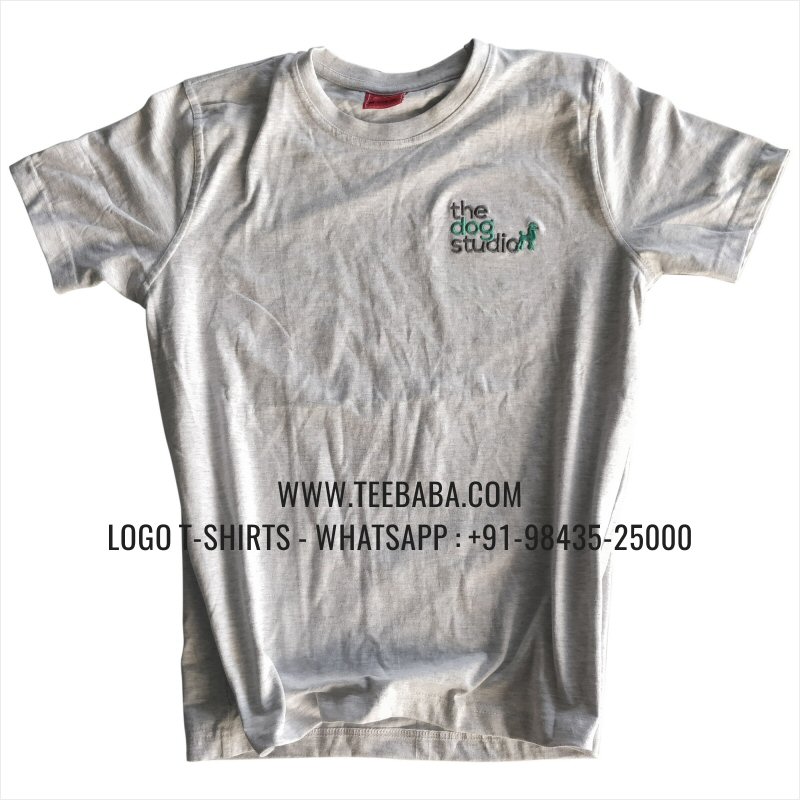 Round Neck T-Shirt - 100% Cotton - 180 GSM Bio Washed Fine Single Jersey Fabric - Logo Embroidery - White Melange - The Dog Studio