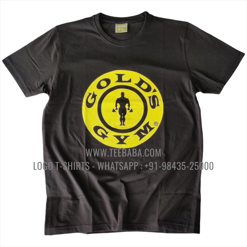 Round Neck T-Shirt - 100% Cotton - 180 GSM Bio Washed Fine Single Jersey Fabric - Logo Print - Black - Golds Gym