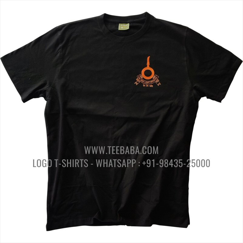 Round Neck T-Shirt - 100% Cotton - 180 GSM Bio Washed Fine Single Jersey Fabric - Logo Print - Black - India Military