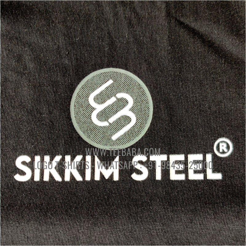 Round Neck T-Shirt - 100% Cotton - 180 GSM Bio Washed Fine Single Jersey Fabric - Logo Print - Black - Sikkim Steel
