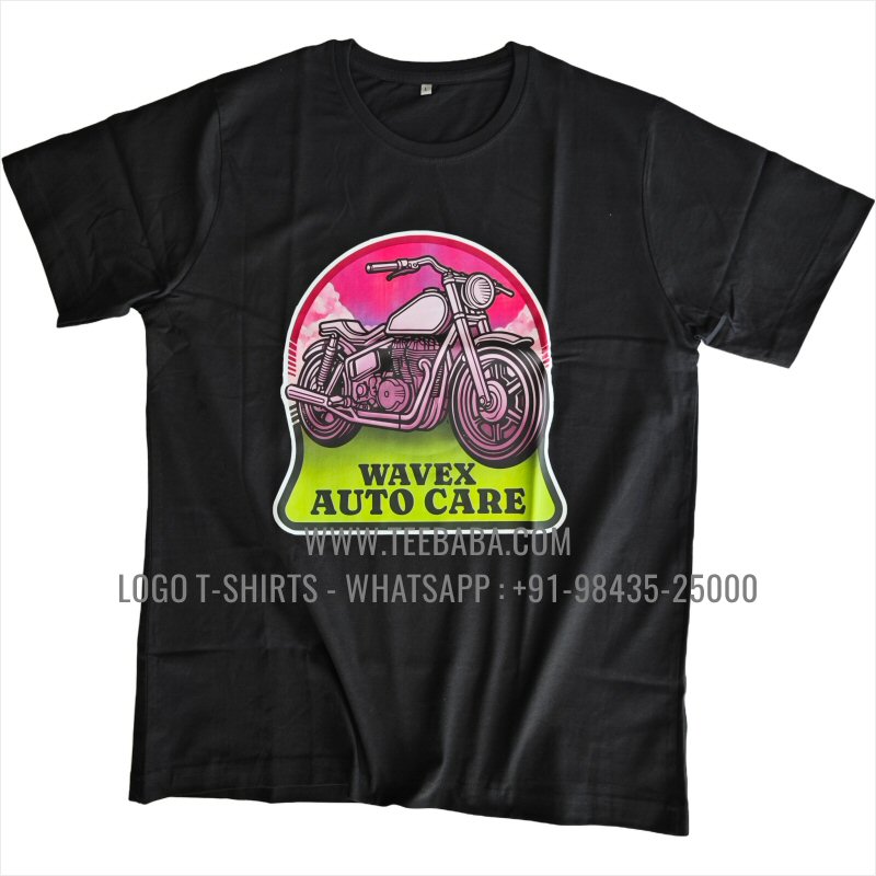 Round Neck T-Shirt - 100% Cotton - 180 GSM Bio Washed Fine Single Jersey Fabric - Logo Print - Black - Wavex Auto Care
