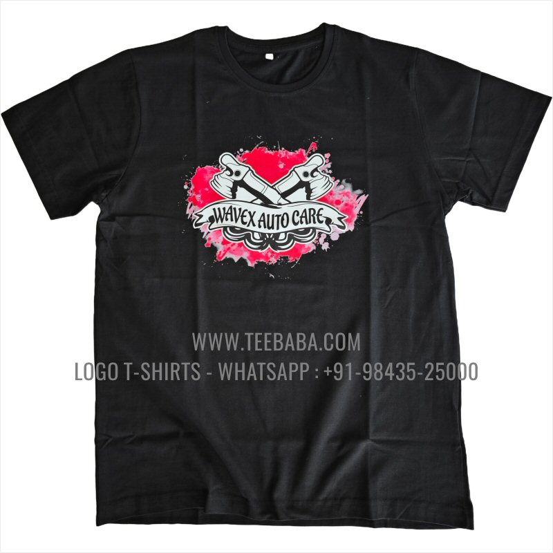 Round Neck T-Shirt - 100% Cotton - 180 GSM Bio Washed Fine Single Jersey Fabric - Logo Print - Black - Wavex Auto Care