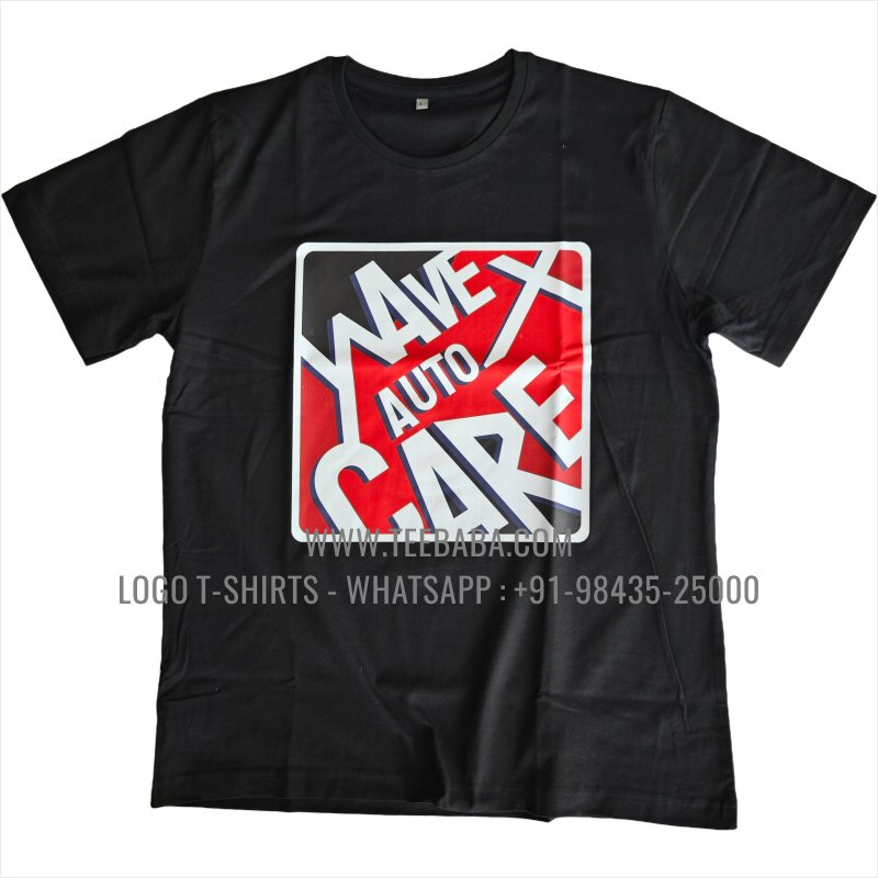 Round Neck T-Shirt - 100% Cotton - 180 GSM Bio Washed Fine Single Jersey Fabric - Logo Print - Black - Wavex Auto Care