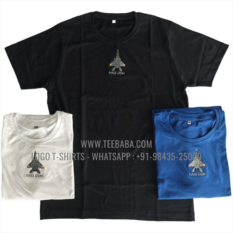 Round Neck T-Shirt - 100% Cotton - 180 GSM Bio Washed Fine Single Jersey Fabric - Logo Print - Black - White - Royal Blue - Indian Navy
