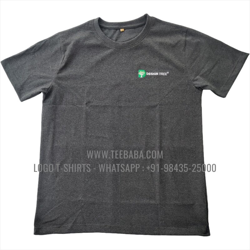 Round Neck T-Shirt - 100% Cotton - 180 GSM Bio Washed Fine Single Jersey Fabric - Logo Print - Charcoal Melange - Design Tree
