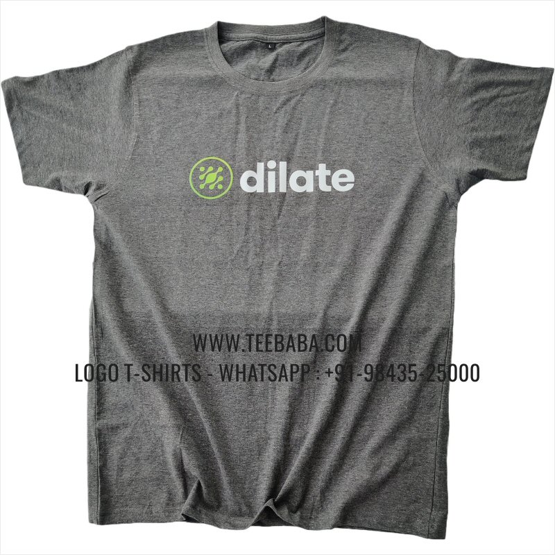 Round Neck T-Shirt - 100% Cotton - 180 GSM Bio Washed Fine Single Jersey Fabric - Logo Print - Charcoal Melange - Dilate