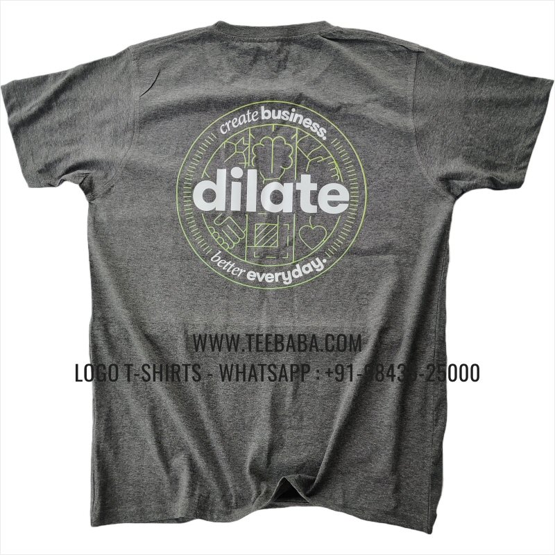 Round Neck T-Shirt - 100% Cotton - 180 GSM Bio Washed Fine Single Jersey Fabric - Logo Print - Charcoal Melange - Dilate