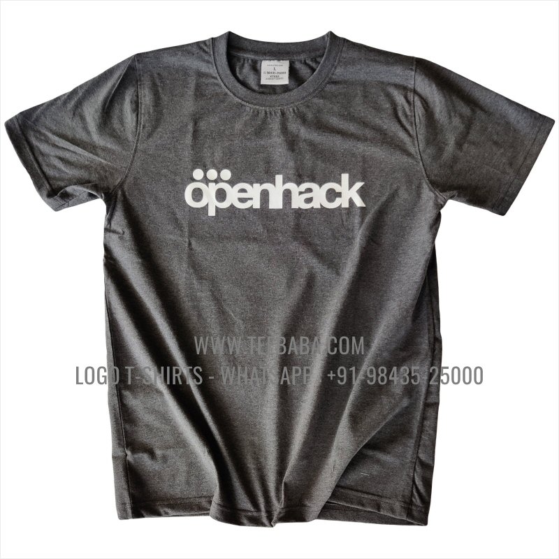 Round Neck T-Shirt - 100% Cotton - 180 GSM Bio Washed Fine Single Jersey Fabric - Logo Print - Charcoal Melange - Open Hack