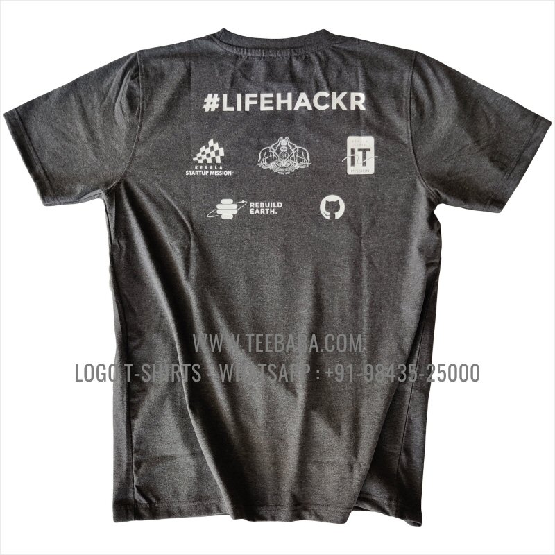 Round Neck T-Shirt - 100% Cotton - 180 GSM Bio Washed Fine Single Jersey Fabric - Logo Print - Charcoal Melange - Open Hack