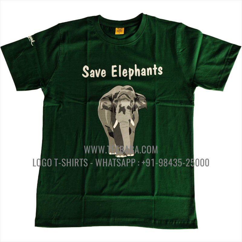 Round Neck T-Shirt - 100% Cotton - 180 GSM Bio Washed Fine Single Jersey Fabric - Logo Print - Forest Green - Aaranyak