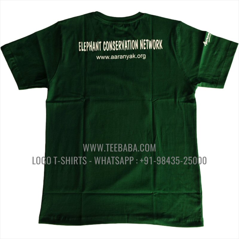 Round Neck T-Shirt - 100% Cotton - 180 GSM Bio Washed Fine Single Jersey Fabric - Logo Print - Forest Green - Aaranyak