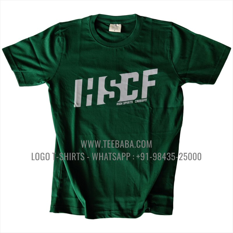 Round Neck T-Shirt - 100% Cotton - 180 GSM Bio Washed Fine Single Jersey Fabric - Logo Print - Forest Green - HSCF
