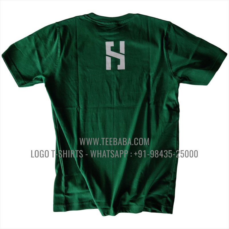 Round Neck T-Shirt - 100% Cotton - 180 GSM Bio Washed Fine Single Jersey Fabric - Logo Print - Forest Green - HSCF