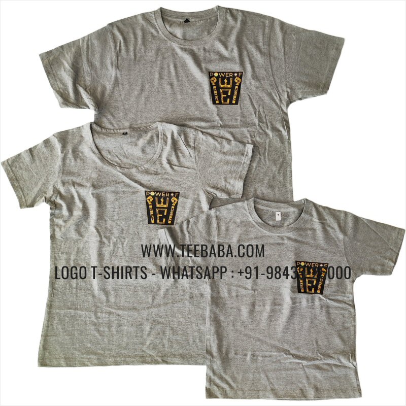 Round Neck T-Shirt - 100% Cotton - 180 GSM Bio Washed Fine Single Jersey Fabric - Logo Print - Grey Melange - Round Table India
