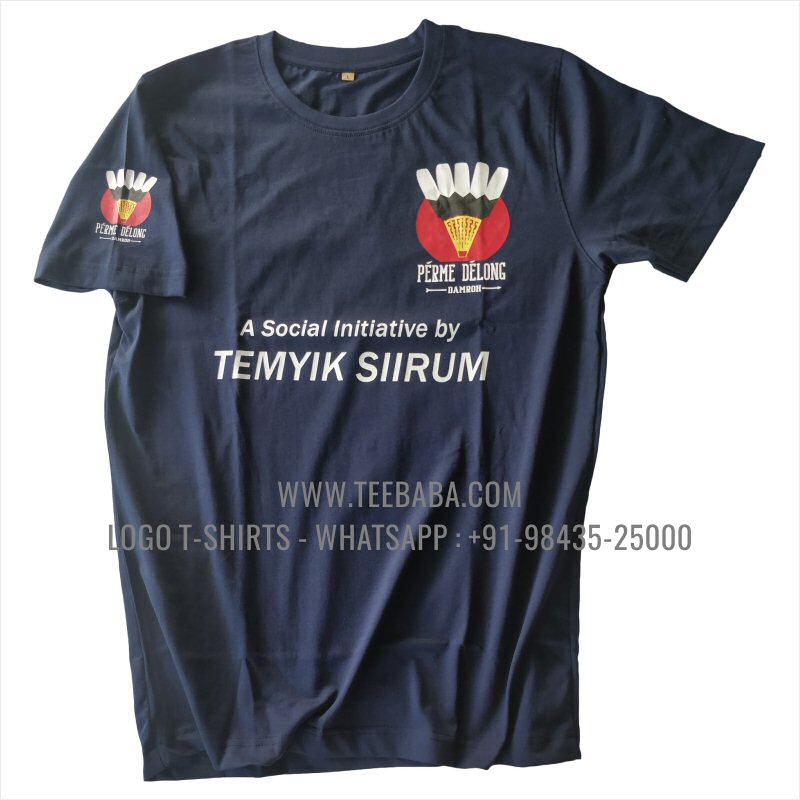 Round Neck T-Shirt - 100% Cotton - 180 GSM Bio Washed Fine Single Jersey Fabric - Logo Print - Navy - Perme Delong