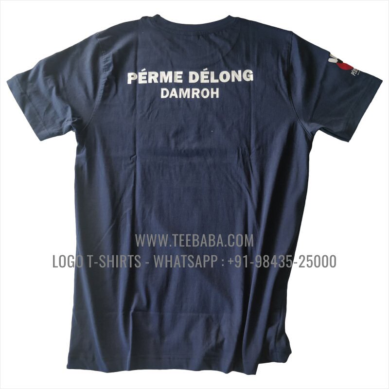 Round Neck T-Shirt - 100% Cotton - 180 GSM Bio Washed Fine Single Jersey Fabric - Logo Print - Navy - Perme Delong