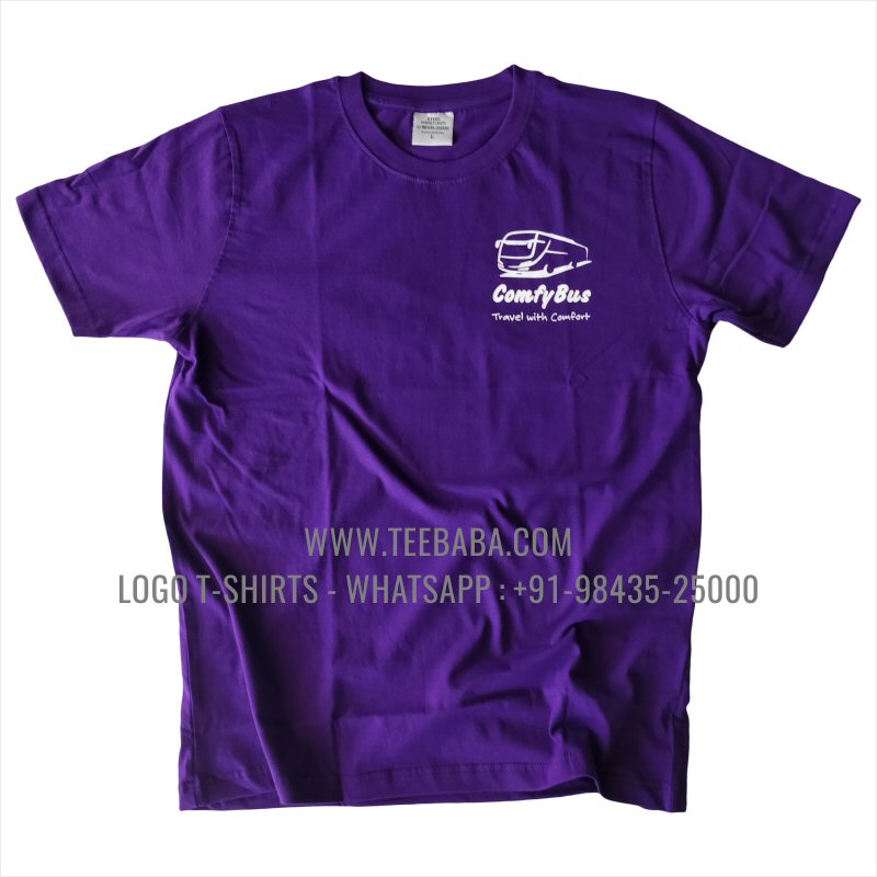 Round Neck T-Shirt - 100% Cotton - 180 GSM Bio Washed Fine Single Jersey Fabric - Logo Print - Purple - Comfy Bus