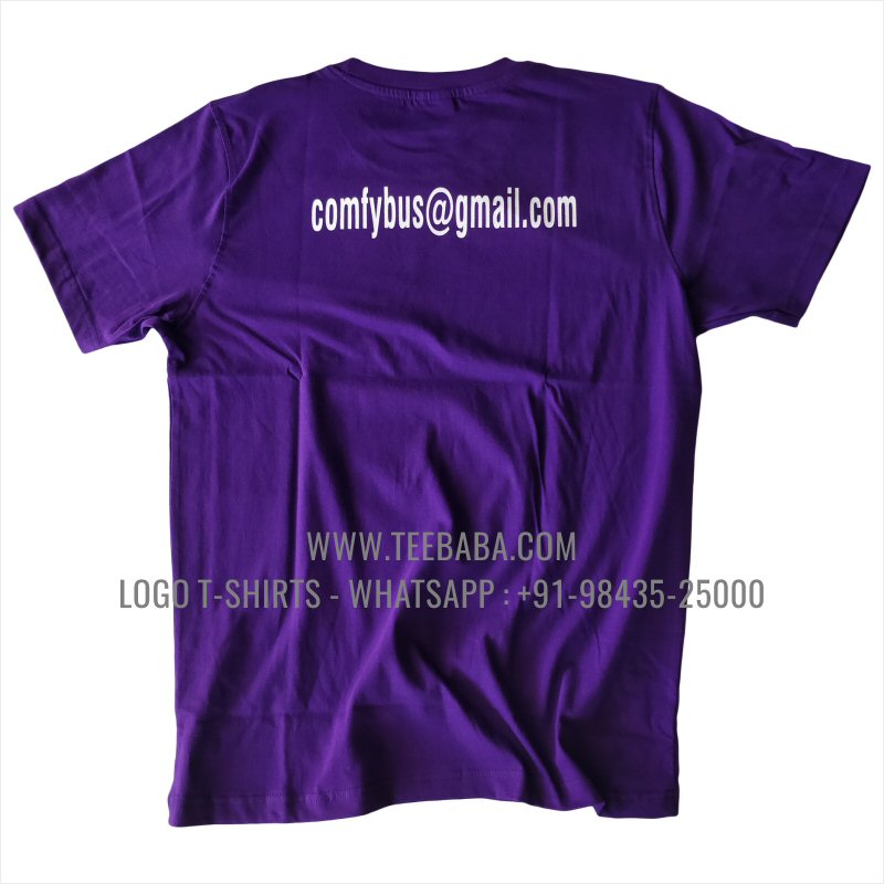 Round Neck T-Shirt - 100% Cotton - 180 GSM Bio Washed Fine Single Jersey Fabric - Logo Print - Purple - Comfy Bus