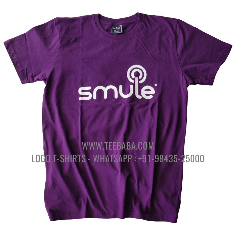 Round Neck T-Shirt - 100% Cotton - 180 GSM Bio Washed Fine Single Jersey Fabric - Logo Print - Purple - Smule