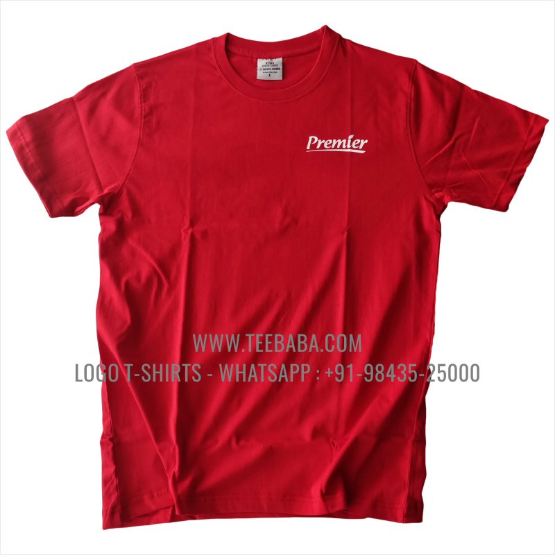 Round Neck T-Shirt - 100% Cotton - 180 GSM Bio Washed Fine Single Jersey Fabric - Logo Print - Red - Premier