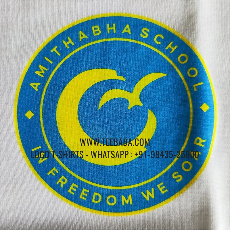 Round Neck T-Shirt - 100% Cotton - 180 GSM Bio Washed Fine Single Jersey Fabric - Logo Print - White - Amitabha School