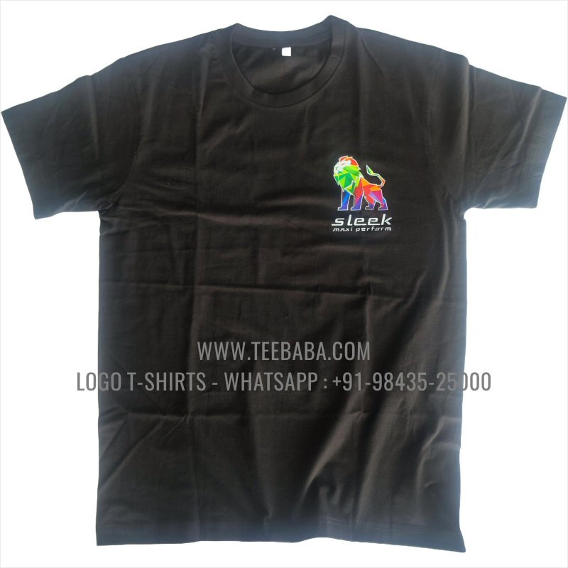 Round Neck T-Shirt - 100% Cotton - 180 GSM Fine Single Jersey Fabric - Logo Digital Print - Black - Sleek Lubricants
