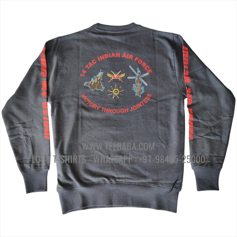 Sweatshirt - 100% Cotton - 300 GSM Fleece Fabric - Logo Digital Print - Navy Melange - Indian Air Force