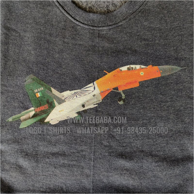 Sweatshirt - 100% Cotton - 300 GSM Fleece Fabric - Logo Digital Print - Navy Melange - Indian Air Force