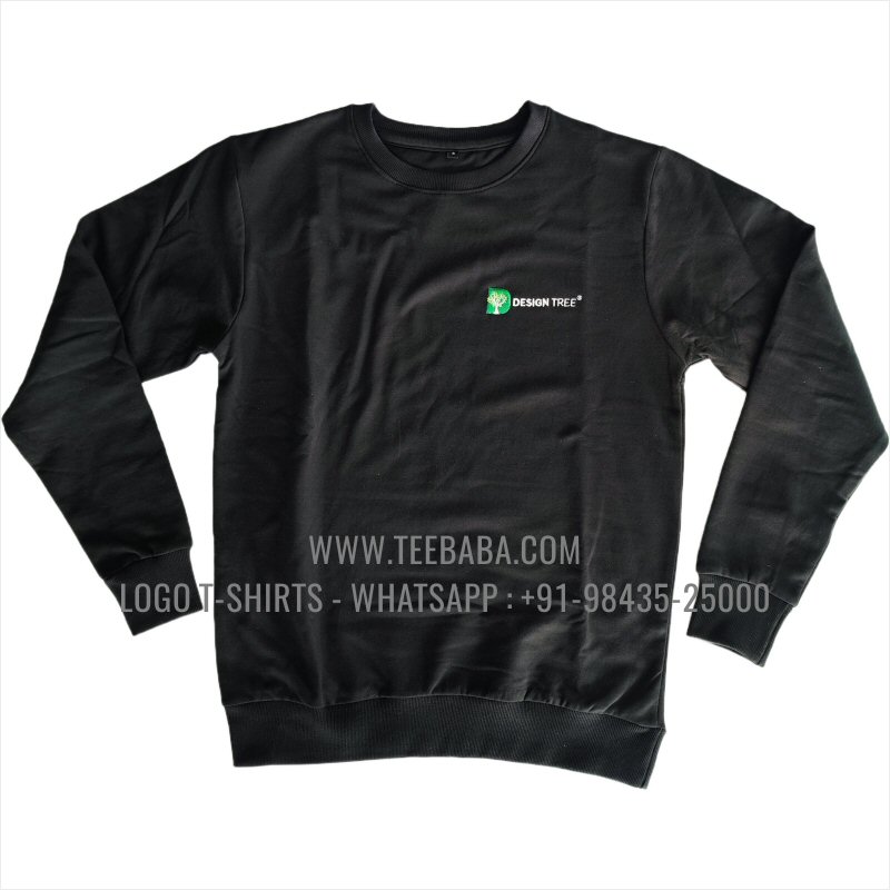 Sweatshirt - 100% Cotton - 300 GSM Fleece Fabric - Logo Embroidery - Black - Design Tree