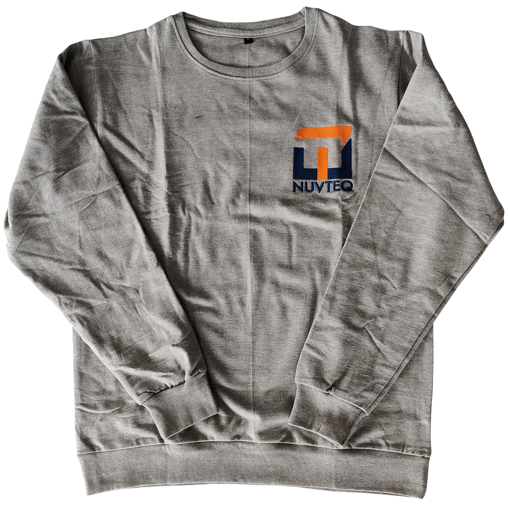 Sweatshirt - 100% Cotton - 300 GSM Fleece Fabric - Logo Embroidery - Grey Melange -Nuvteq
