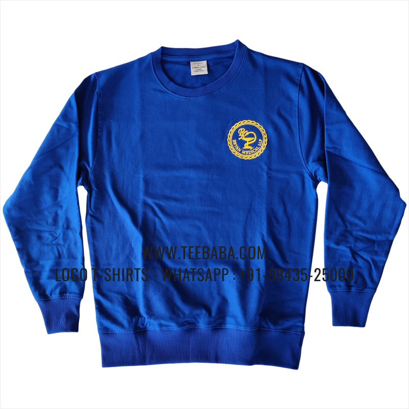 Sweatshirt - 100% Cotton - 300 GSM Fleece Fabric - Logo Embroidery - Royal Blue - Bryan Medical LLP