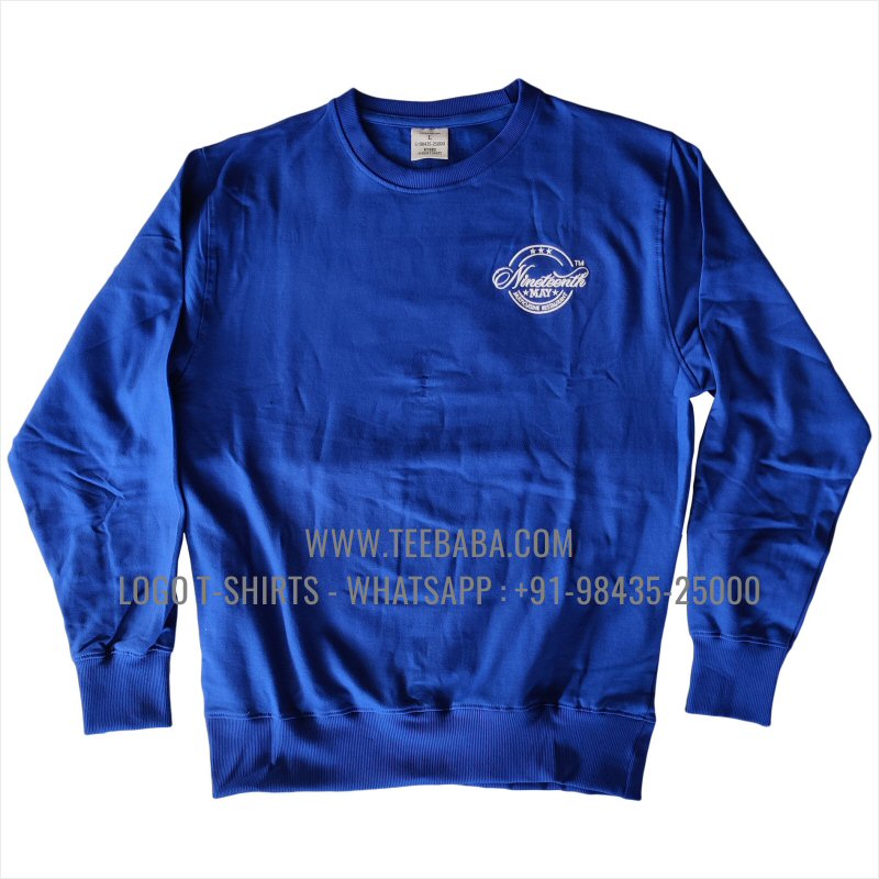 Sweatshirt - 100% Cotton - 300 GSM Fleece Fabric - Logo Embroidery - Royal Blue - Nineteenth May Restaurant - MSMY Hospitality