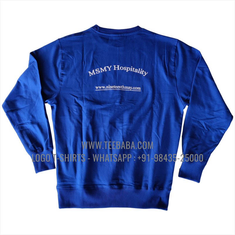 Sweatshirt - 100% Cotton - 300 GSM Fleece Fabric - Logo Embroidery - Royal Blue - Nineteenth May Restaurant - MSMY Hospitality