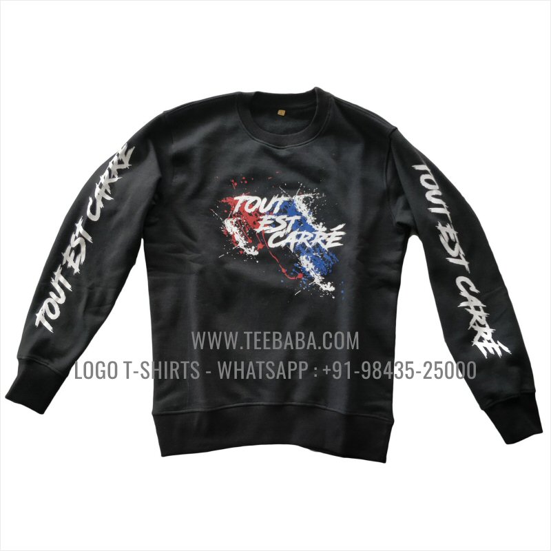 Sweatshirt - 100% Cotton - 300 GSM Fleece Fabric - Logo Print - Black - Tout Est Carre