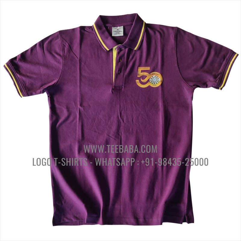 Tipping Collar Polo T-Shirt - 100% Cotton - 240 GSM Thick Pique Airtex Fabric - Logo Digital Print - Purple - Round Table India MRT14
