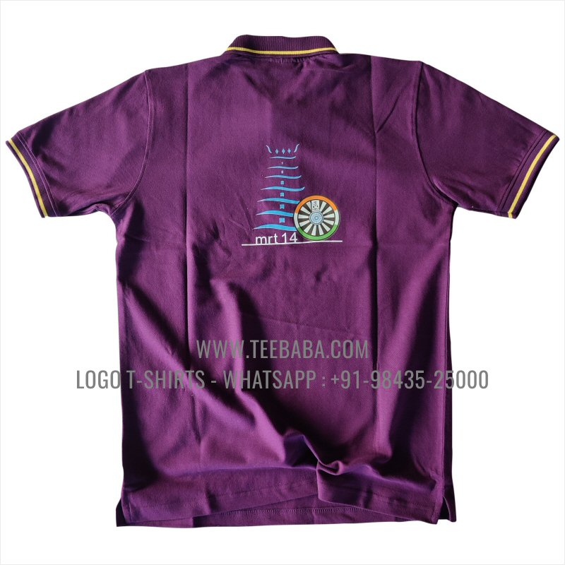 Tipping Collar Polo T-Shirt - 100% Cotton - 240 GSM Thick Pique Airtex Fabric - Logo Digital Print - Purple - Round Table India MRT14