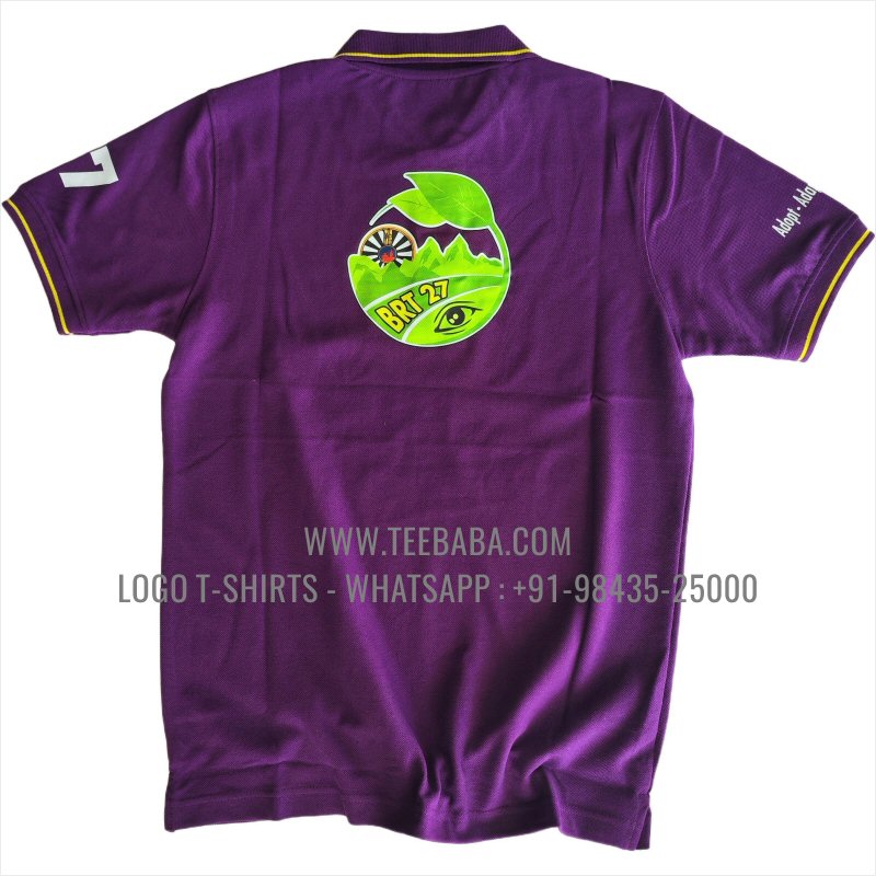 Tipping Collar Polo T-Shirt - 100% Cotton - 240 GSM Thick Pique Airtex Fabric - Logo Digital Print - Purple - Round Table Nepal