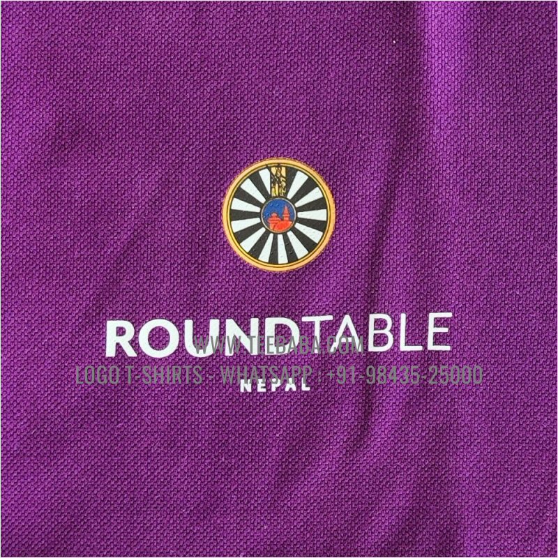Tipping Collar Polo T-Shirt - 100% Cotton - 240 GSM Thick Pique Airtex Fabric - Logo Digital Print - Purple - Round Table Nepal