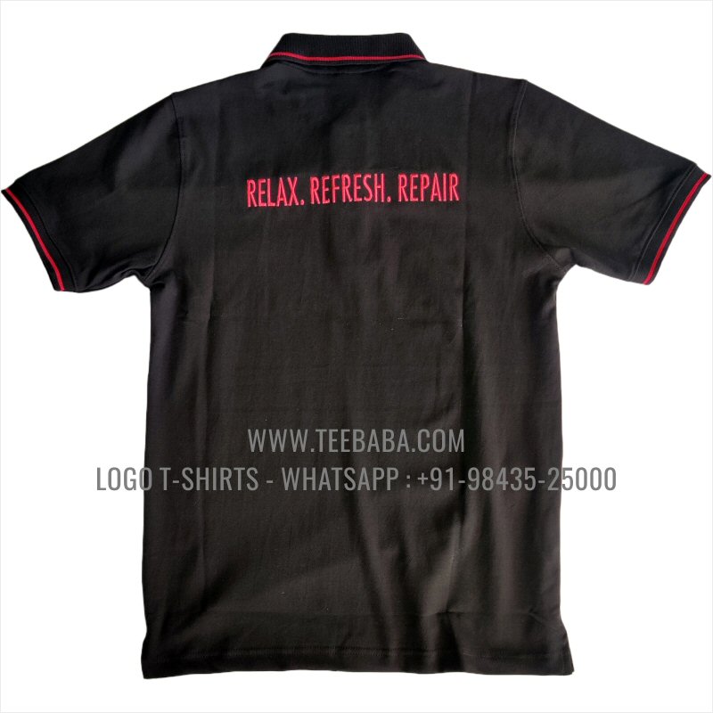 Tipping Collar Polo T-Shirt - 100% Cotton - 240 GSM Thick Pique Airtex Fabric - Logo Embroidery - Black - The Mirrored