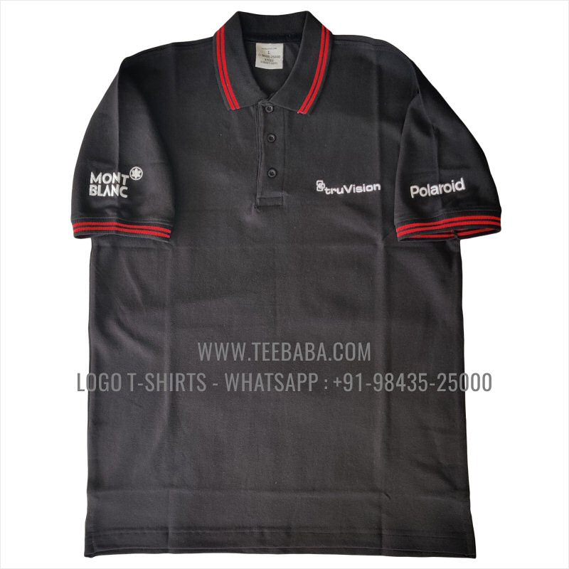 Tipping Collar Polo T-Shirt - 100% Cotton - 240 GSM Thick Pique Airtex Fabric - Logo Embroidery - Black - Tru Vision