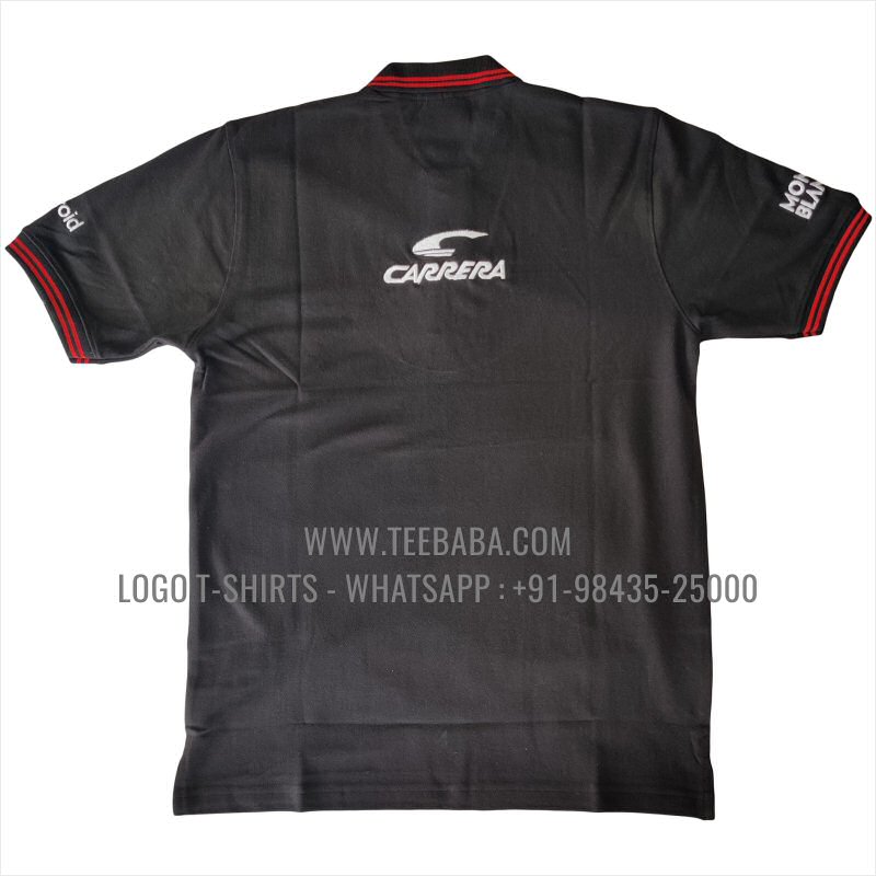 Tipping Collar Polo T-Shirt - 100% Cotton - 240 GSM Thick Pique Airtex Fabric - Logo Embroidery - Black - Tru Vision