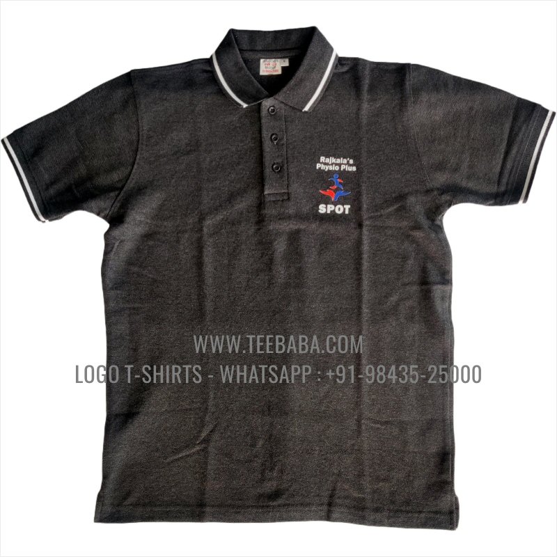 Tipping Collar Polo T-Shirt - 100% Cotton - 240 GSM Thick Pique Airtex Fabric - Logo Embroidery - Charcoal Melange - Rajkala